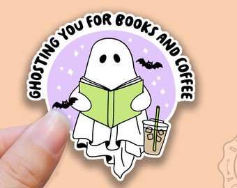 Reading Sticker, Bookish Ghost, Cute Ghost Sticker for Halloween Gift, Quality Vinyl Sticker Decal for Water Bottles, Laptop Tumbler Sticker