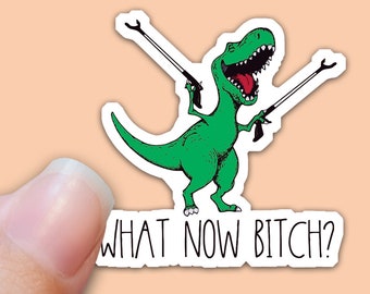 Funny Dinosaur What Now Bitch - Arm Extenders, Sarcastic Sticker, Snarky Vinyl Sticker Decal for Water Bottles, Laptop Tumbler Stickers Sn-2