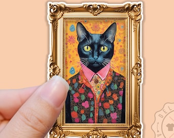 BLACK CAT Sticker for Kitty Lovers, Cat Portrait, Cute Vinyl Cat Sticker, Black Cats, Waterproof Sticker for Water Bottles, Laptop Decals