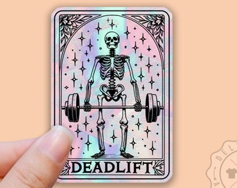 Holographic DEADLIFT Gym Sticker, Weight Lifting, Tarot Card, Skeleton, Gym Sticker, Water Bottle Sticker, Laptop Decal, Tumbler Decal