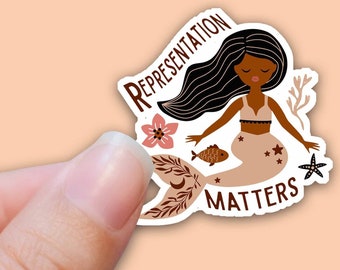 African American MERMAID, Representation Matters, Little Girl Mermaid, Waterproof Sticker Decal Water Bottles, Laptop Stickers