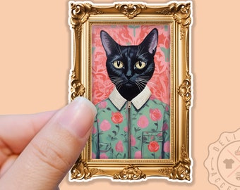 BLACK CAT Sticker for Kitty Lovers, Cat Portrait, Cute Vinyl Cat Sticker, Black Cats, Waterproof Sticker for Water Bottles, Laptop Decals