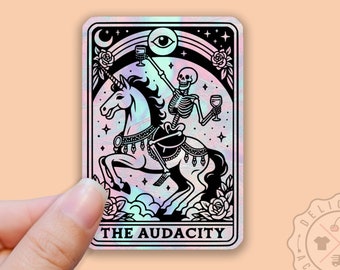 Holographic The AUDACITY Sticker, Tarot Card, Iridescent, Skeleton Tarot, Witchy Stickers, Water Bottle Sticker, Laptop Decal, Tumbler Decal