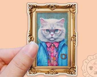 White Persian CAT Sticker for Cat Lovers, Cat Portrait, Cute Vinyl Cat Sticker, Waterproof Sticker for Water Bottles, Laptop Decals, Cat Mom
