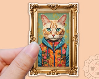 ORANGE CAT Sticker for Kitty Lovers, ORANGE Tabby Cat Portrait, Cute Vinyl Cat Sticker, Waterproof Sticker for Water Bottles, Laptop Decals