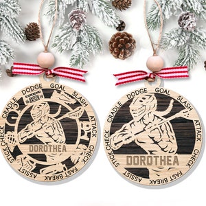 Customized Female Lacrosse Ornament, Lacrosse Christmas Tree Ornament, Lacrosse Team Ornament, Girls Lacrosse Gift, Laser Cut  Wood Ornament