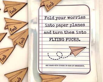 Prank Gifts, Wooden Paper Plane Flying Fucks, Adult Prank, Naughty Gift, Silly Gift, Gag Gift, White Elephant, Affirmation, Pocket Token