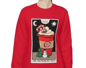 Christmas Tarot Card, The Peppermint Mocha, Christmas Coffee Sweatshirt, Ugly Christmas Sweater Party, Witchmas, Witchy, Yule Shirt, Pagan