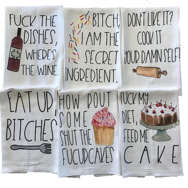 Funny Kitchen Dish Towel Rude Offensive Fuck the Dishes My Diet Gift for Her Cook Chef Housewarming Gift Decor Sarcastic Wine Gag Hostess