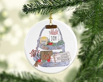 Tiered Tray Christmas Tree Ornament, Farmhouse Decor, Stacked Books, Tiered Tray Decor, Rustic, Farmhouse Art, Country Christmas