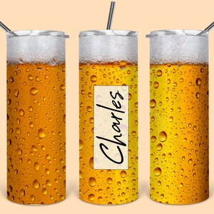 Customized Name BEER Tumbler Double Wall Stainless Steel Skinny Tumbler with Metal Straw, Coffee Tumbler, Insulated Tumbler Father&#39;s Day