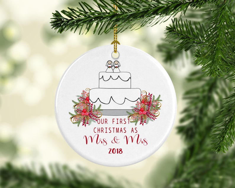 2020 Our First Christmas as Mrs and Mrs Gay Lesbian Married Christmas Ornament Personalized Customized Custom Wedding Newlywed Gift Couple