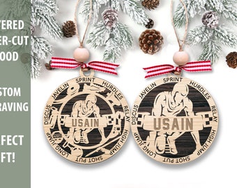 Track and Field Personalized Ornament, Track and Field Male Athlete Ornament, Girls Track and Field Team, Runner Ornament, Coach Gift