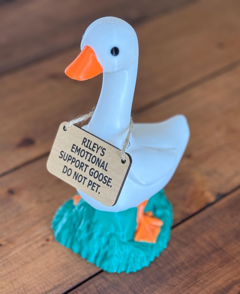 Emotional Support Desk Goose, Customized Sign, Stand for Interchangeable Signs, Gift for Goose Lover, Do Not Pet, Personalized, Desk Buddy Goose with Neck Sign
