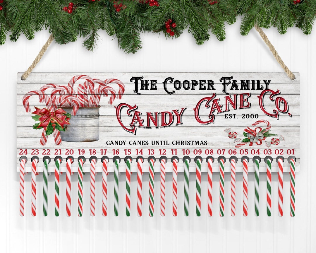 Personalized Advent Calendar for Candy Canes, Custom Christmas Decor