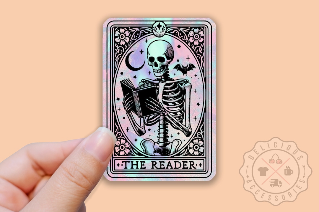 The Reader Sticker Holographic the READER Sticker, Book Lover, Tarot Card, Skeleton ...