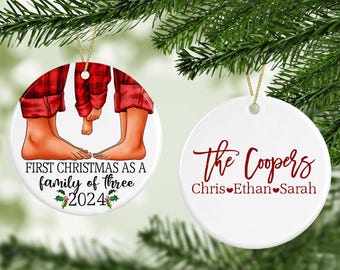 2024 New Parents Customized Christmas Tree Ornament, First Christmas as a Family of Three 3, Personalized Ornament, Baby&#39;s First Christmas