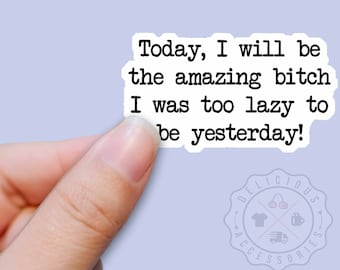 FUNNY Today I Will Be the Amazing Bitch I Was Too Lazy To Be Yesterday Vinyl Sticker Decal for Water Bottles, Laptop Tumbler Stickers Sn-3