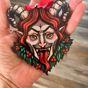 KRAMPUS Christmas Tree Ornament, Wood Krampus Ornament, Merry Krampus, Folklore, Gothic Christmas Ornament, Goth Christmas Decor, Decoration image 2