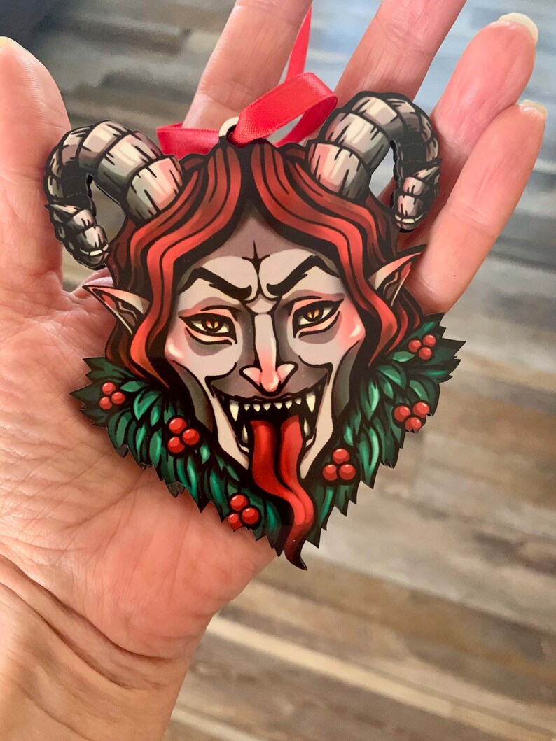 KRAMPUS Christmas Tree Ornament, Wood Krampus Ornament, Merry Krampus, Folklore, Gothic Christmas Ornament, Goth Christmas Decor, Decoration image 2