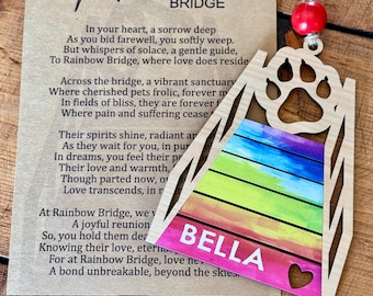 Cat Loss Sympathy Gift, Rainbow Bridge, Customized Cat Memorial, Memory, Keepsake, Ornament, Sorry for Your Loss Card, Wood Ornament