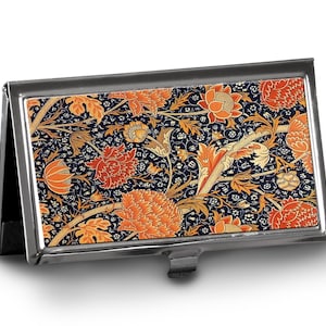 Business or Credit Card Case Holder William Morris Replica Design Art Nouveau Floral Vintage Design Textile Designer Floral Orange Botanical