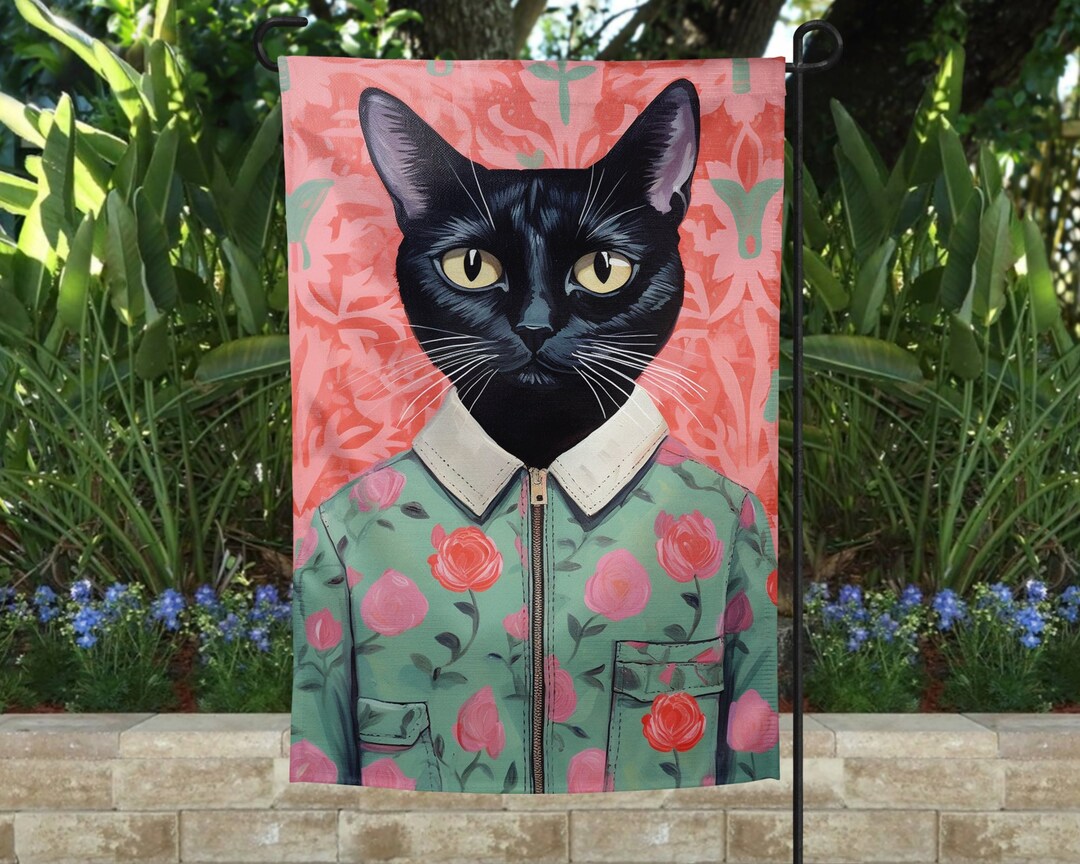 Black CAT Garden Flag for Cat Lovers, Black Cat Home Decor for Cat