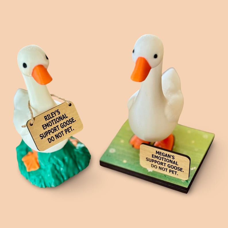 Emotional Support Desk Goose, Customized Sign, Stand for Interchangeable Signs, Gift for Goose Lover, Do Not Pet, Personalized, Desk Buddy image 1