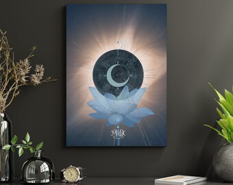 Digital Art Space Lotus Flower in Eclipse Sun and Moon