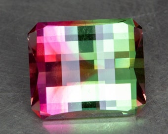 Pink and Green Bi Color Sapphire Loose Lab Created Modern Opposed Bar Handmade Precision Cut Two Tone Gemstone