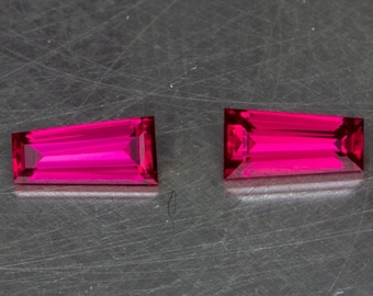 Red Ruby Loose Matched Pair of Lab Created Tapered Baguette Designer Precision Handmade Gemstones