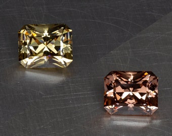 Neodymium YAG Yttrium Aluminum Garnet Lab Created Dusky Rose to Golden Yellow Color Change Collector Radiant Cut Faceted Handmade Gemstone