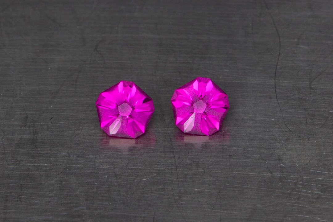 Hot Pink Sapphire Loose Matched Pair of Lab Created Hanami Cut ...