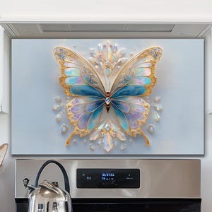 Opal Butterfly Glass Backsplash for Sink or Stove – UV-Printed Tempered Glass Panel
