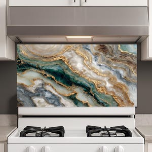 Paraschizzi per fornelli, paraschizzi in vetro temperato, effetto marmo smeraldo geode, dimensioni personalizzate