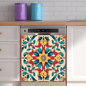 Boho Tile Dishwasher Magnet Cover: Vintage Kitchen Decor