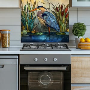 Stove Backsplash Panel - Heron Stained Glass, Easy Clean Surface image 2