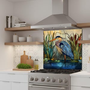 Stove Backsplash Panel - Heron Stained Glass, Easy Clean Surface image 8