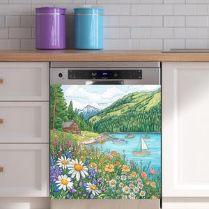 Alpine Lake Dishwasher Magnet Cover: Cottage Kitchen Decor