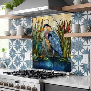 Stove Backsplash Panel - Heron Stained Glass, Easy Clean Surface image 10