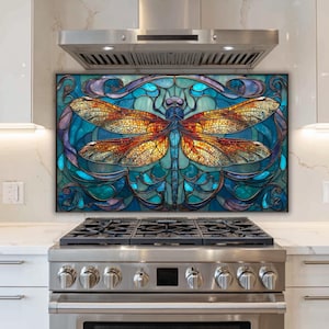 Kitchen Backsplash Panel: Dragonfly Design - Tempered Glass Art