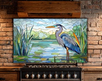 Glass Backsplash: Heron Art Nouveau Kitchen Decor