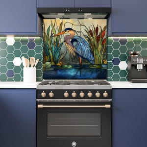Stove Backsplash Panel - Heron Stained Glass, Easy Clean Surface image 11