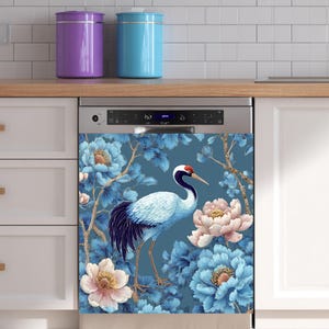 Blue Crane vaatwassermagneethoes: Aziatische bloemen omslagdoek