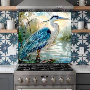 Blue Heron Stove Backsplash Tempered Glass Panel, Custom Size image 10