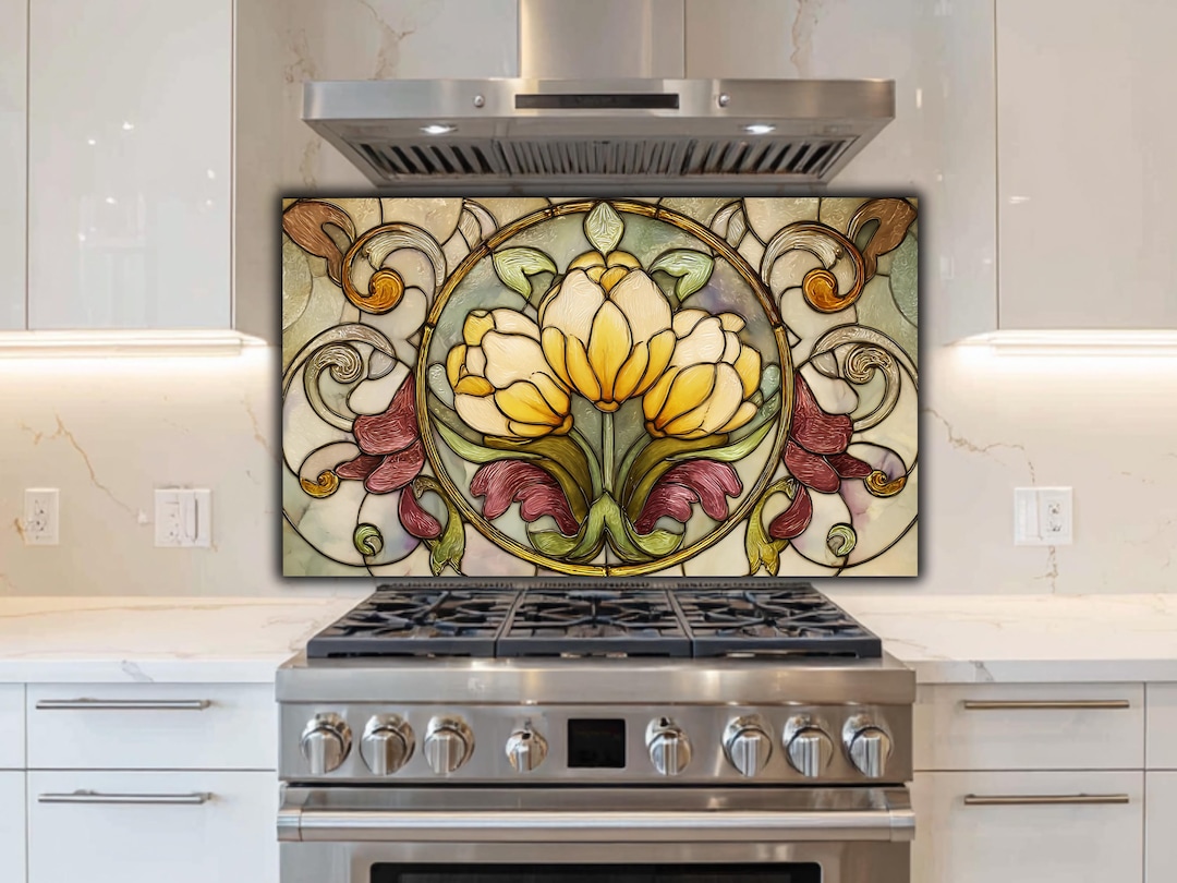 Art Nouveau Tulip Stove Backsplash: Tempered Glass Kitchen Decor - Etsy, image size:1080x810