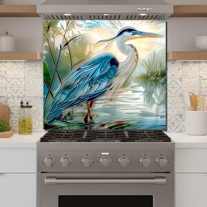 Blue Heron Stove Backsplash Tempered Glass Panel, Custom Size image 5