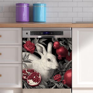 Rabbit & Pomegranate Dishwasher Magnet Cover: Boho Kitchen Decor