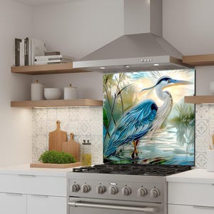 Blue Heron Stove Backsplash Tempered Glass Panel, Custom Size image 9