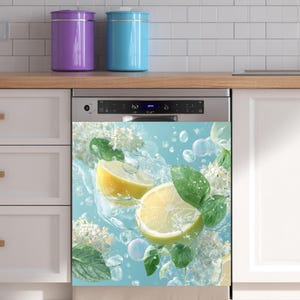 Lemon Mint Dishwasher Magnet Cover, Fresh Magnetic Panel, Fridge Wrap, Summer Kitchen Appliance Refrigirator Wrap, Citrus Dishwasher Decal
